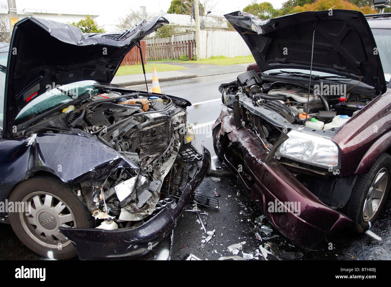 The scene of a serious motor vehicle crash, Stock Photo