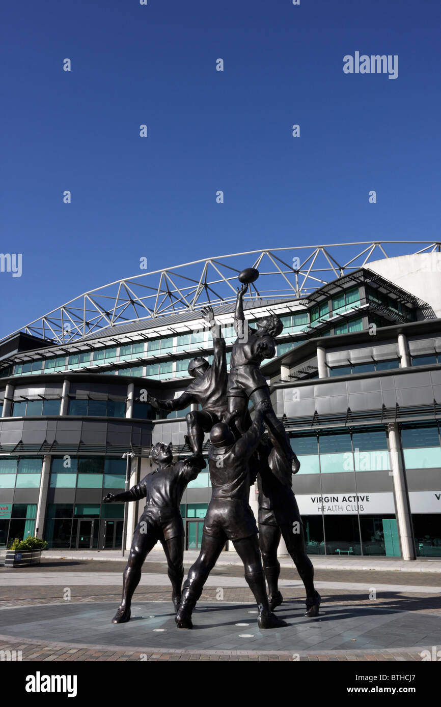 Wonderful statues situated outside the south stand at Twickenham Stadium in Rugby Road. Stock Photo