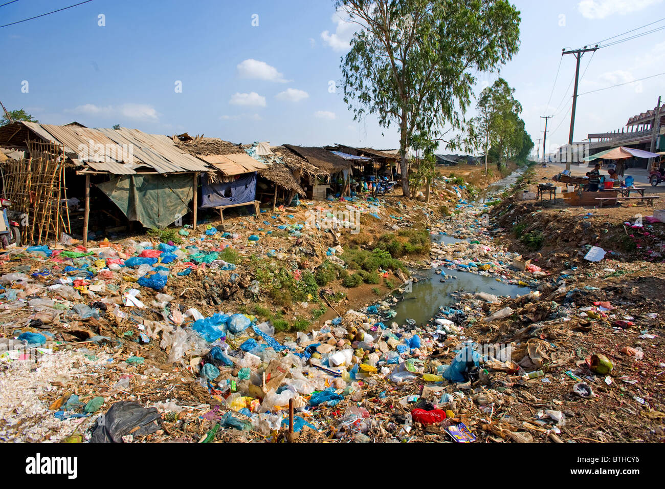 Polluted water by a marketplace, Phnom Penh, Cambodia Stock Photo