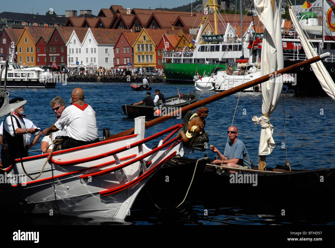 The Farmer Day Celebration, Vagen, Old Harbour, Bergen, Norway. Stock Photo
