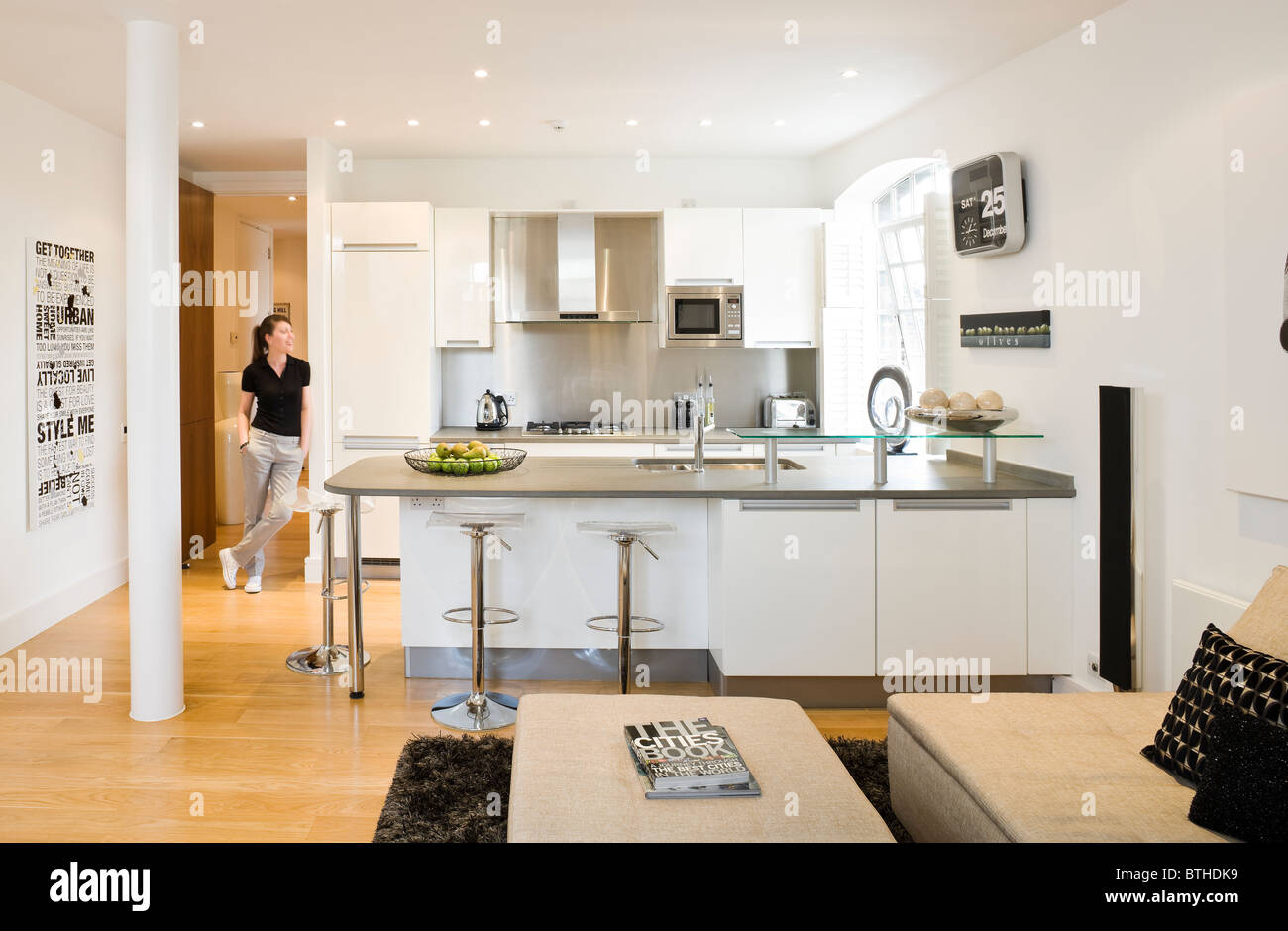 Open Plan KItchen Interior Apartment Stock Photo