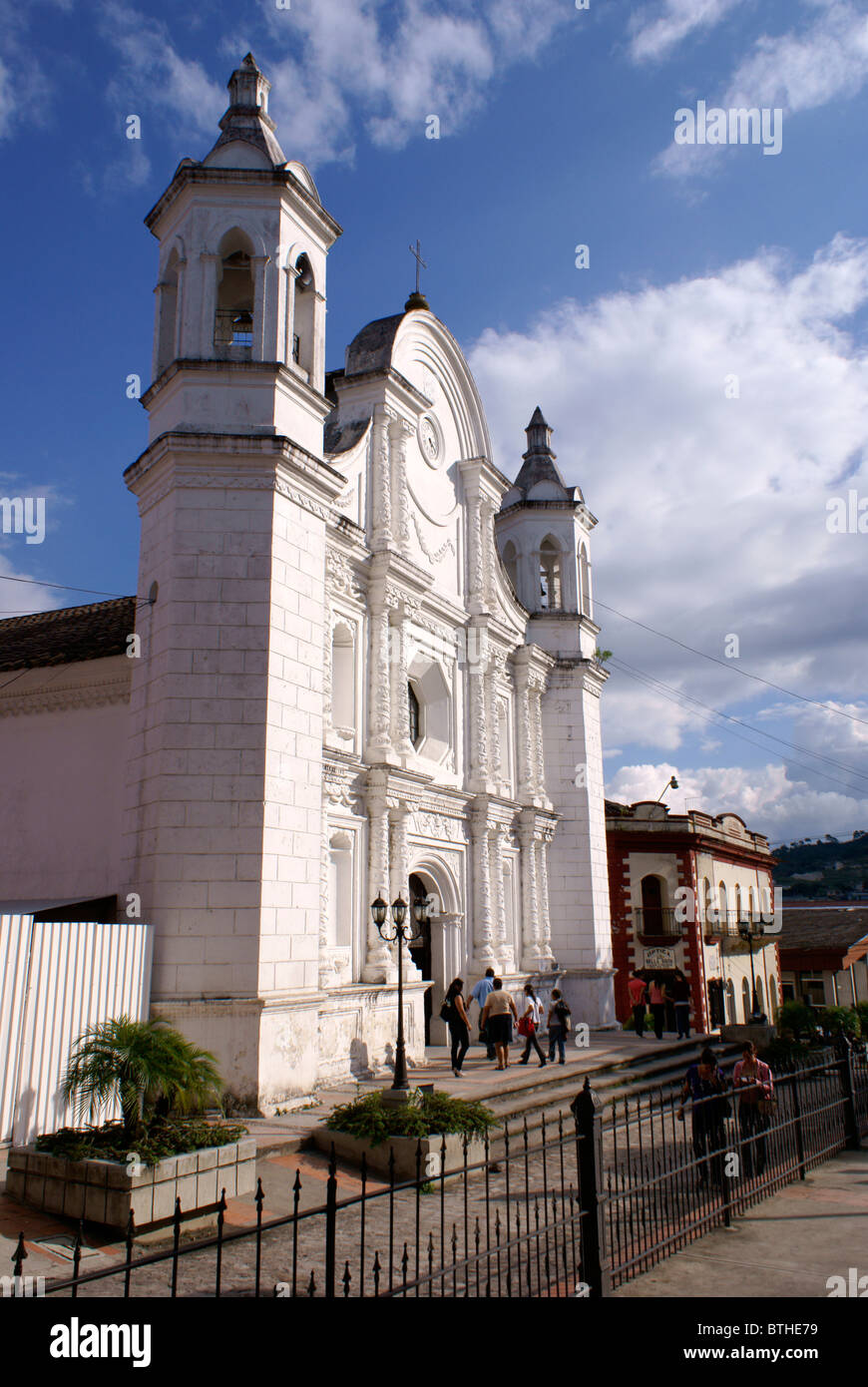 Baroque style Spanish colonial cathedral facing the main plaza in Santa Rosa de Copan, Honduras Stock Photo