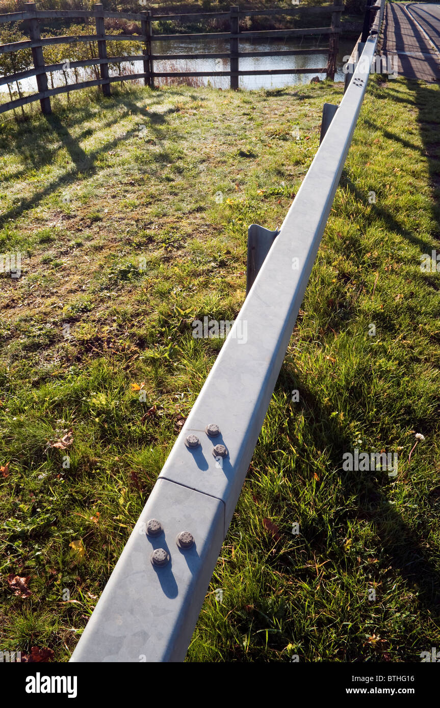 Galvanised zinc safety road barrier at Lake End near Dorney Berkshire UK Stock Photo