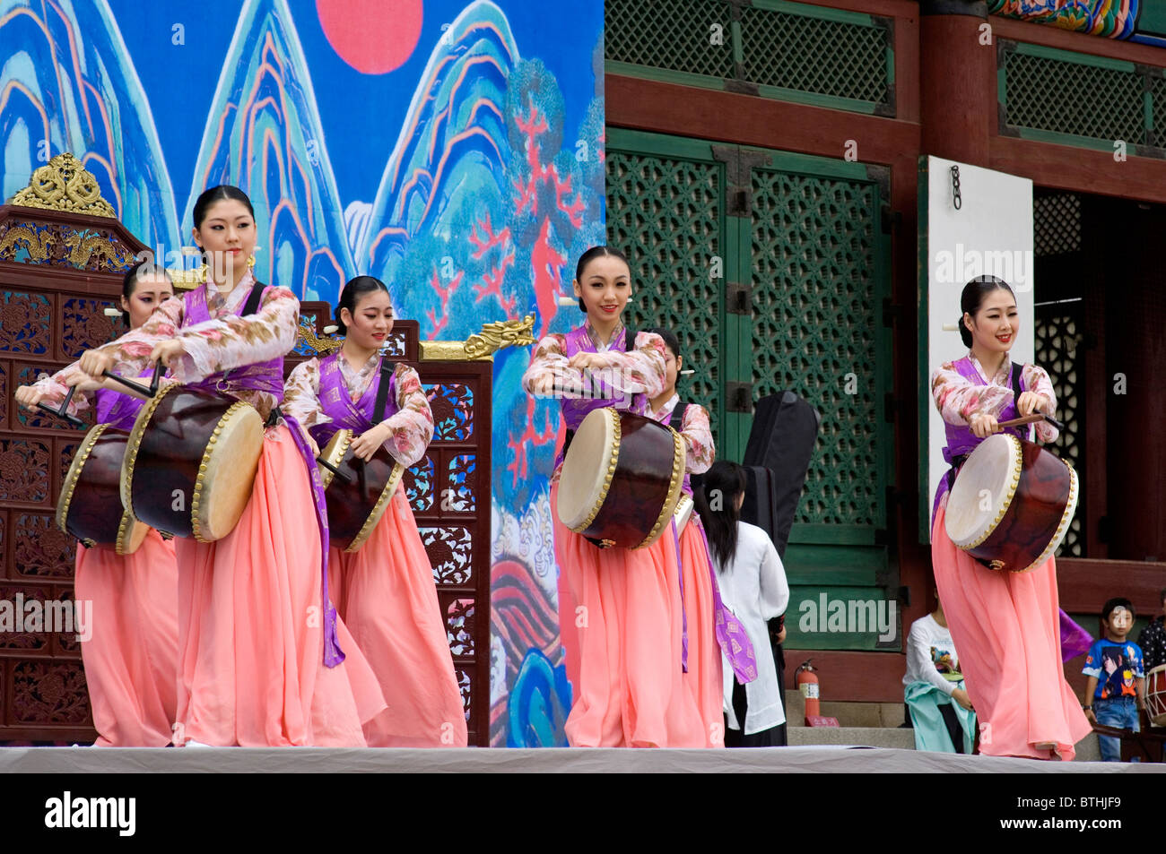 Dancers at a drum festival, Seoul, South Korea Stock Photo