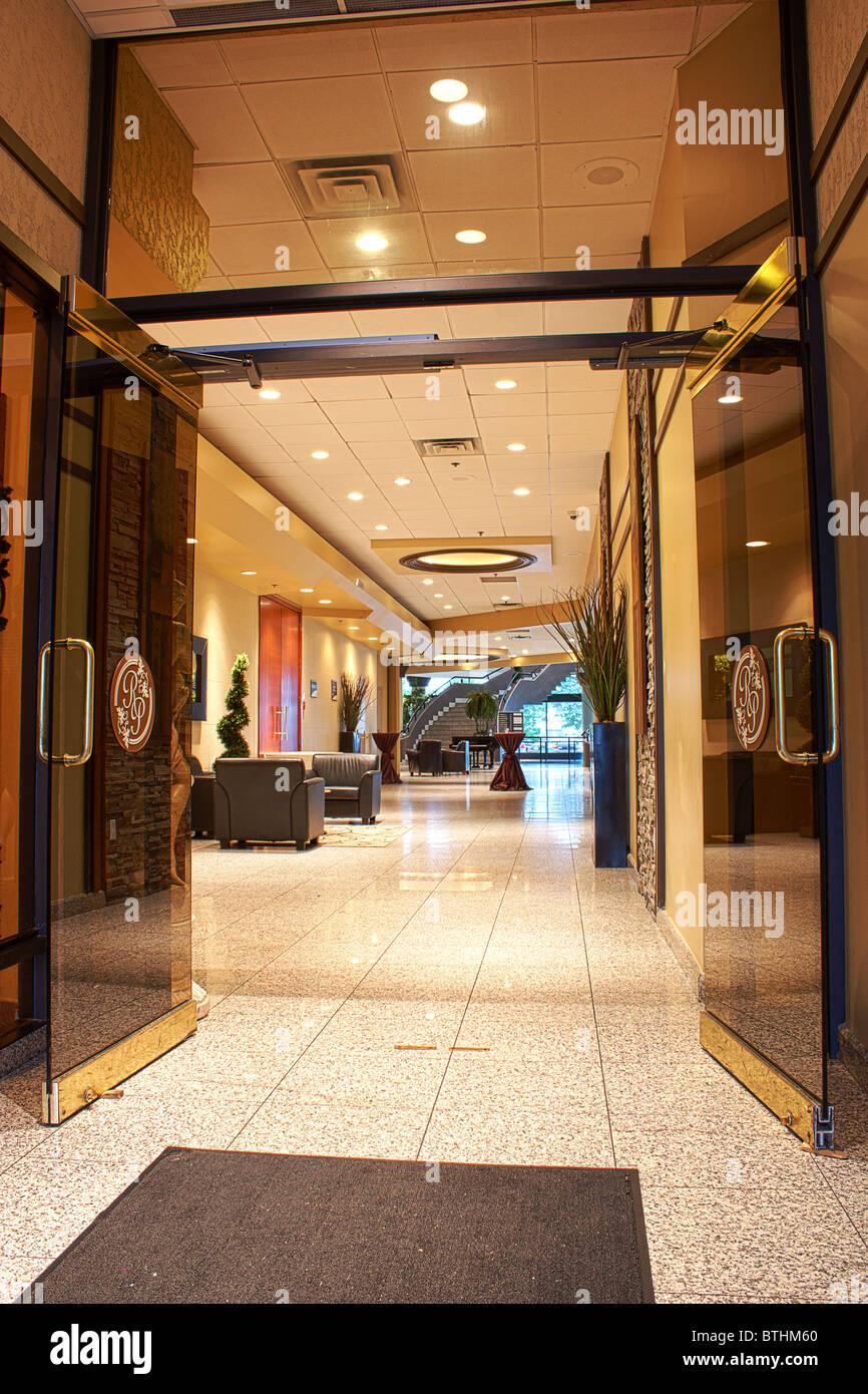 glass doors open marble flooring modern interior Stock Photo