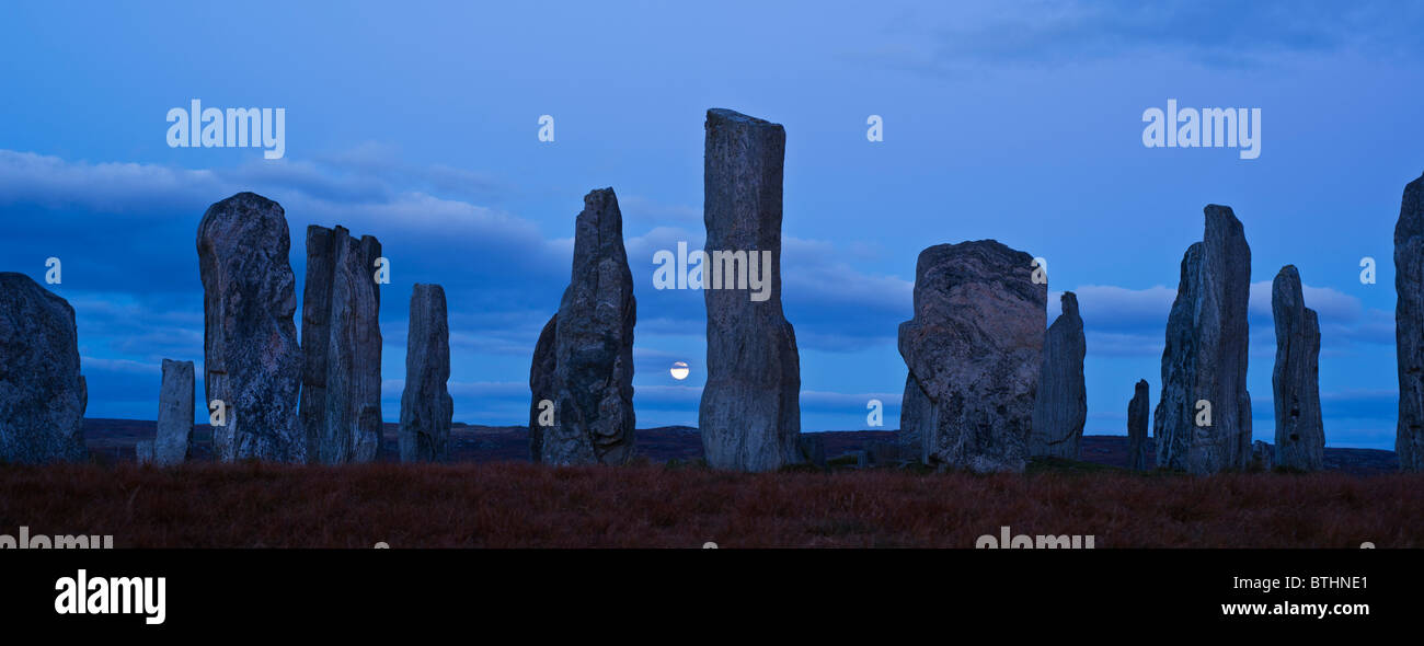 Full moon rises behind Callanish standing stones, Isle of Lewis, Outer