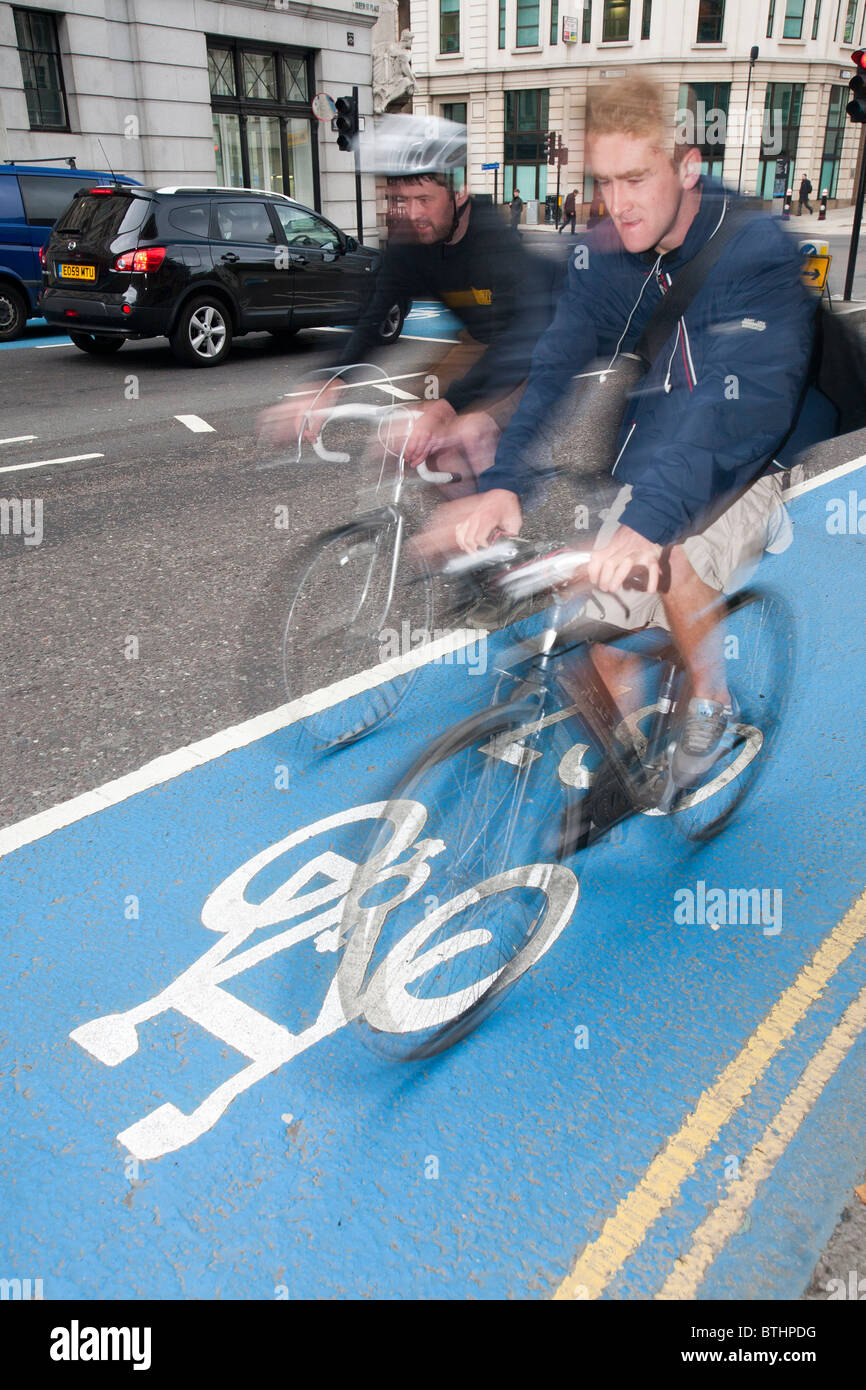 Cyclists on one of the new Cycle Superhighways, in this case the CS7 that goes from Southwark bridge to Tooting. Stock Photo