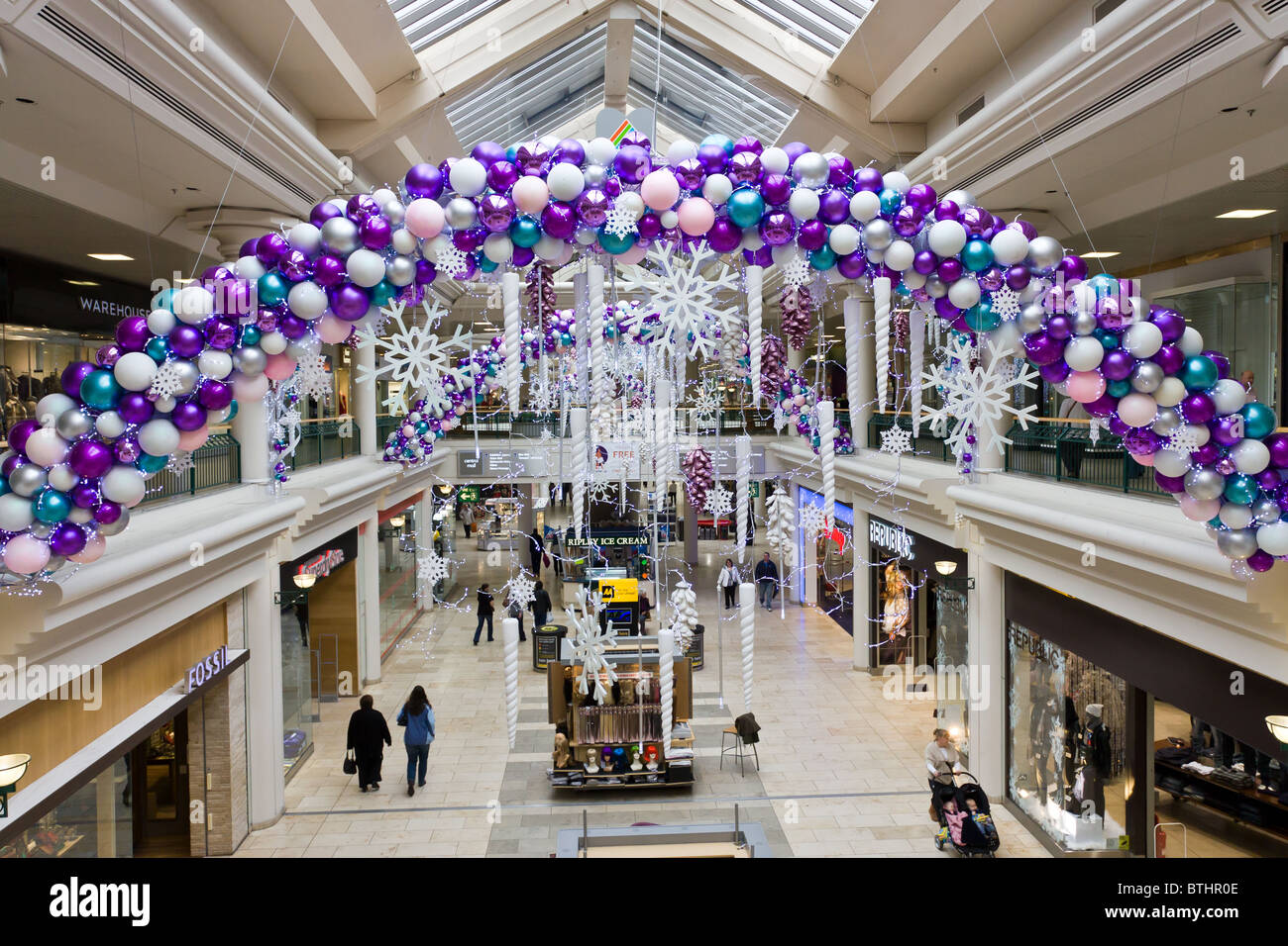 Metrocentre Gateshead out of town shopping mall christmas decorations display. Stock Photo