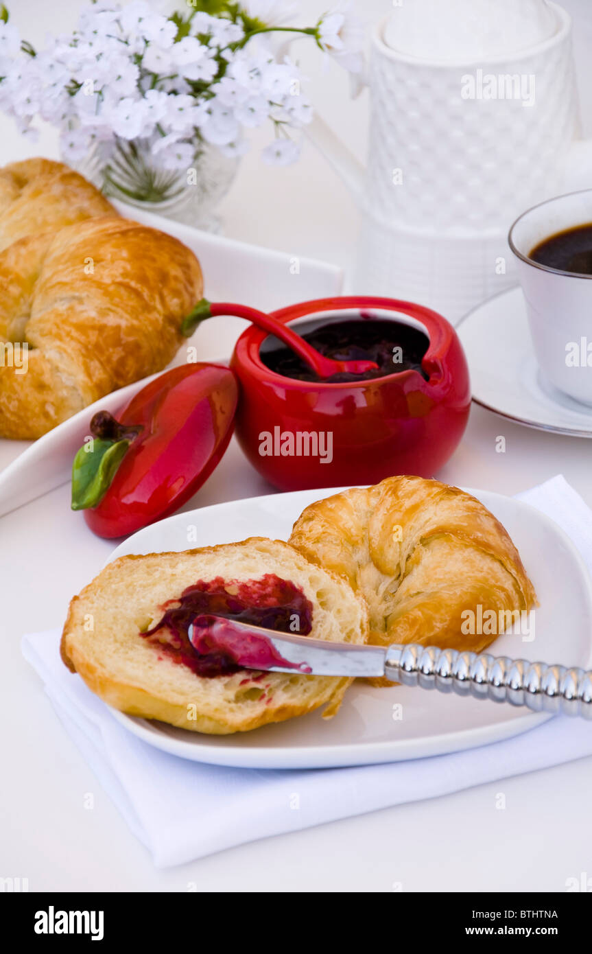 Breakfast with croissant and jam Stock Photo - Alamy