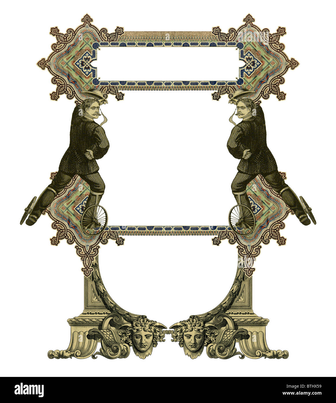 Two Frame Man Luxuriously color illustrated old victorian frame with two man on ...