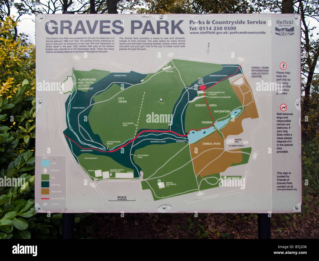 Graves Park Sheffield, map Stock Photo