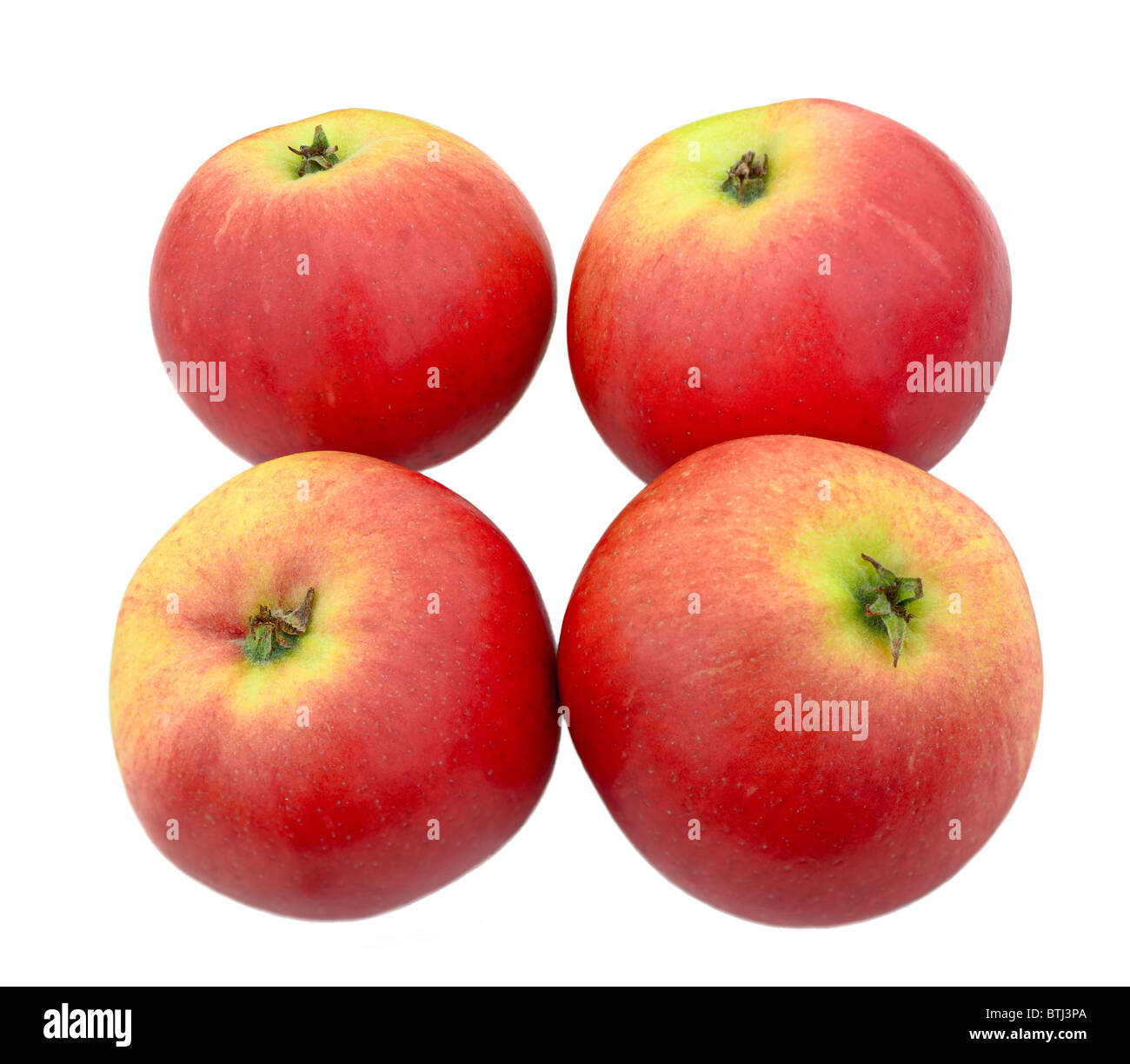 Four red gala apples with a green blush Stock Photo