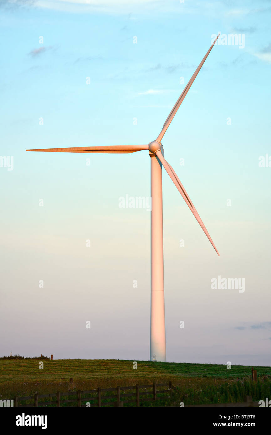 Wind turbine at Dun Law Wind Farm, at the western end of the Lammermuir Hills, Scotland Stock Photo