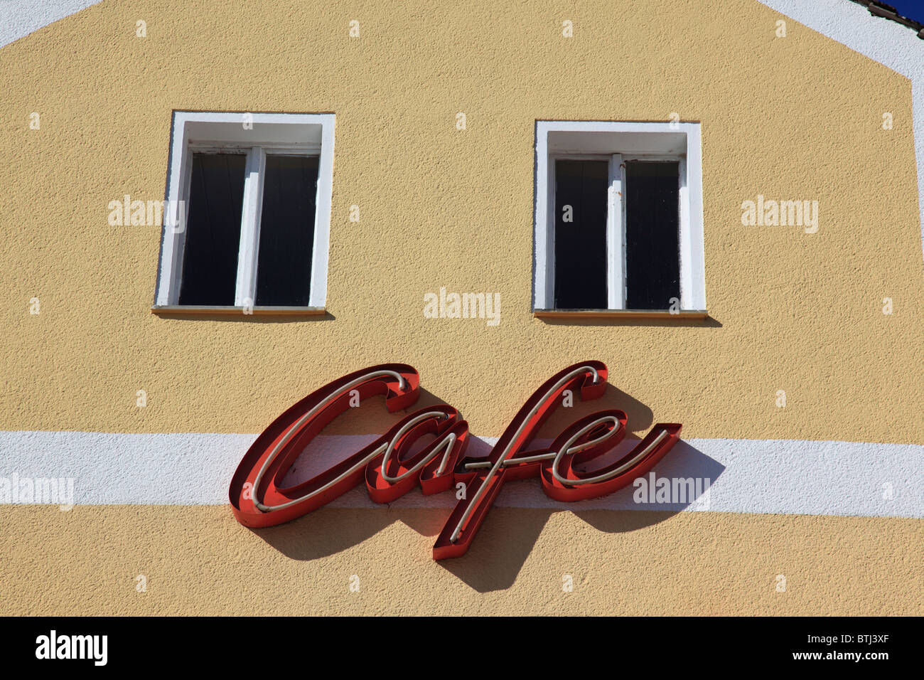 Cafe on facade in the village Kallmuenz Upper Palatinate Bavaria Germany. Photo by Willy Matheisl Stock Photo