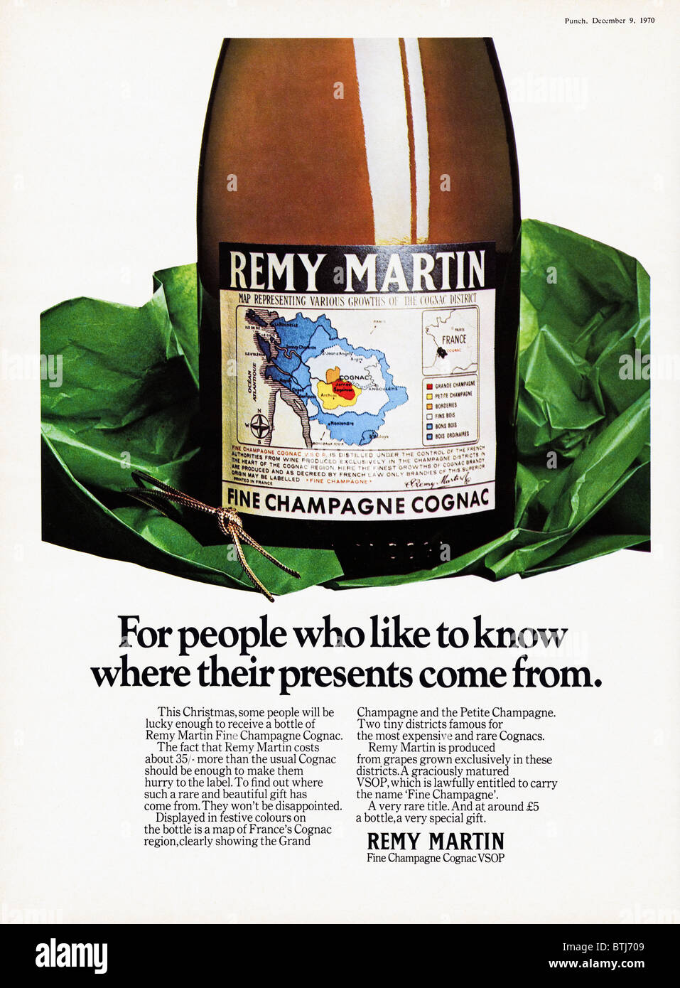 Advertising for Remy Martin Champagne Cognac VSOP in magazine circa 1970 Stock Photo