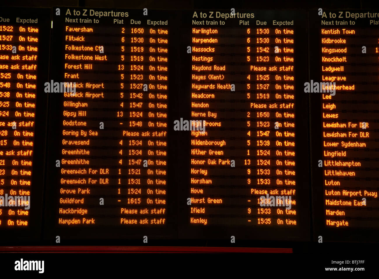 Train Timetable, London Bridge Station, London, England, United Kingdom Stock Photo