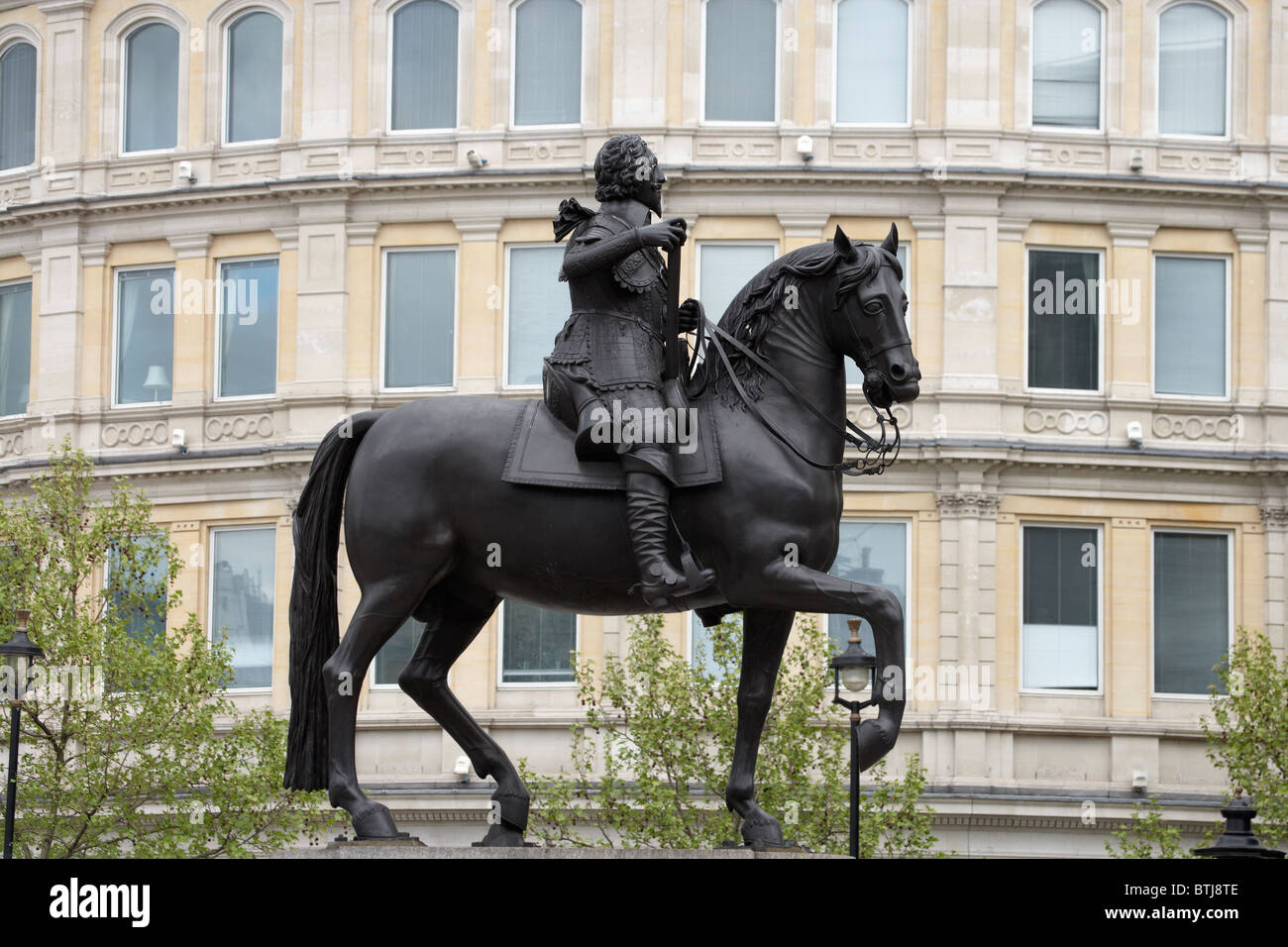 Equestrian statue of Charles I (by Hubert Le Sueur, 1633), Trafalgar Square, London, England, United Kingdom Stock Photo