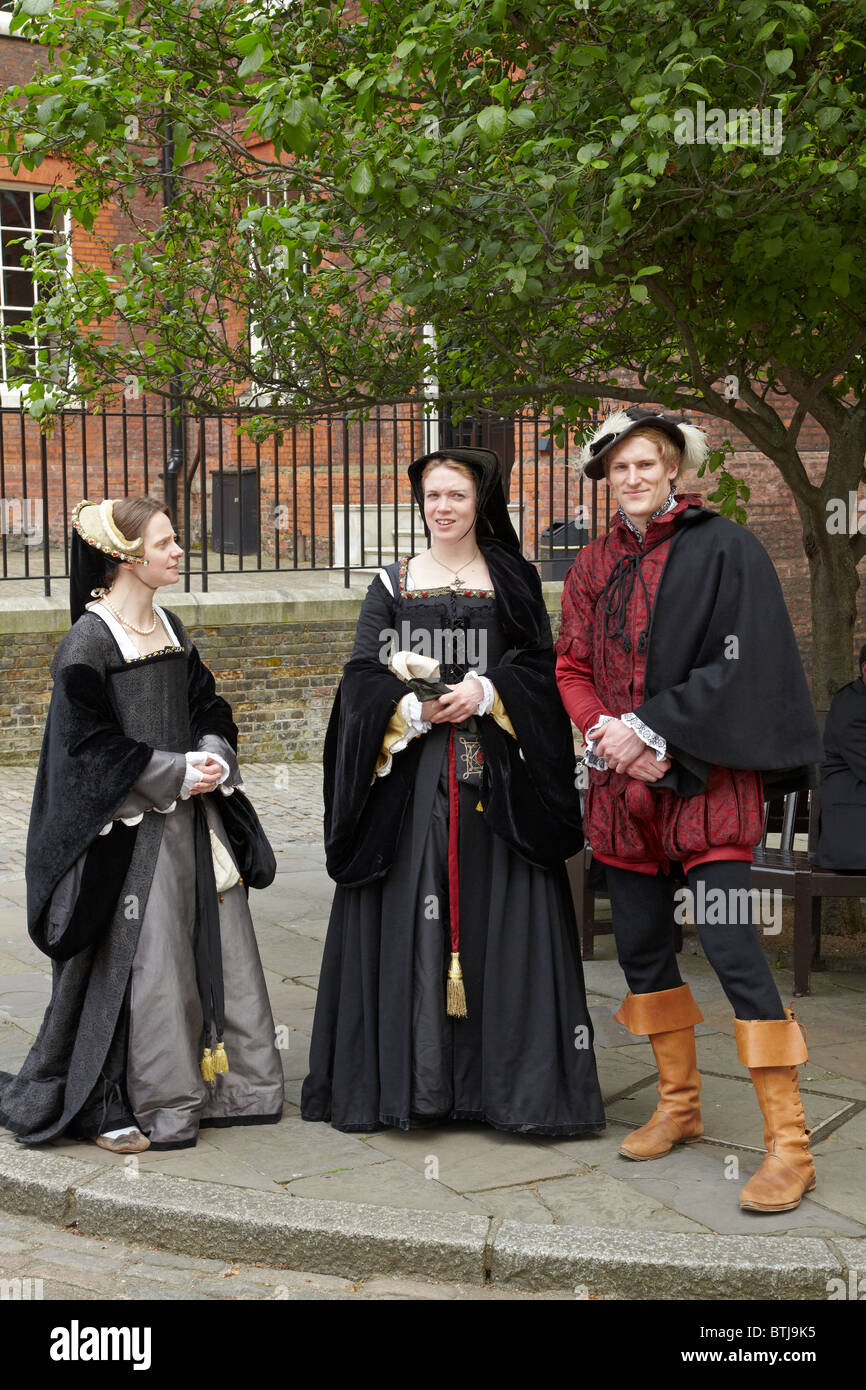 Period actors in costume, Tower of London, London, England, United