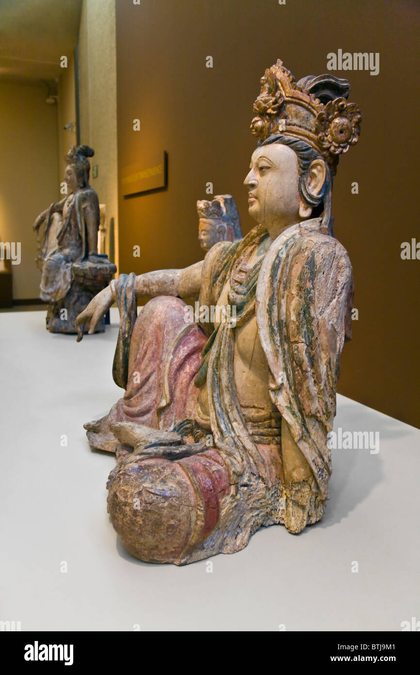 ASIAN WOODEN SCULPTURE in the SAN DIEGO MUSEUM OF ART is located in BALBOA PARK - SAN DIEGO, CALIFORNIA Stock Photo