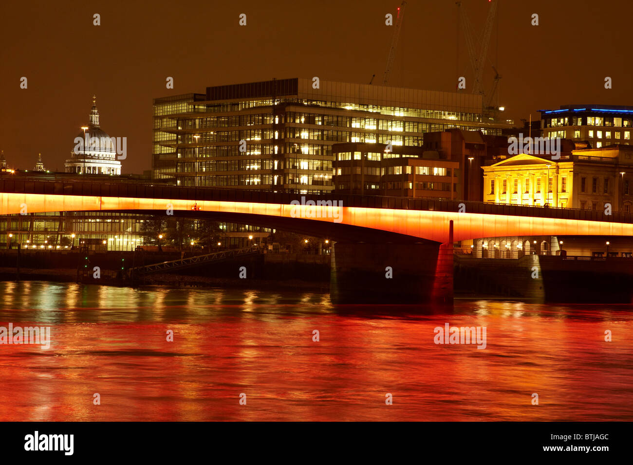 London Bridge, St Paul's Cathedral and River Thames at night, London, England, United Kingdom Stock Photo