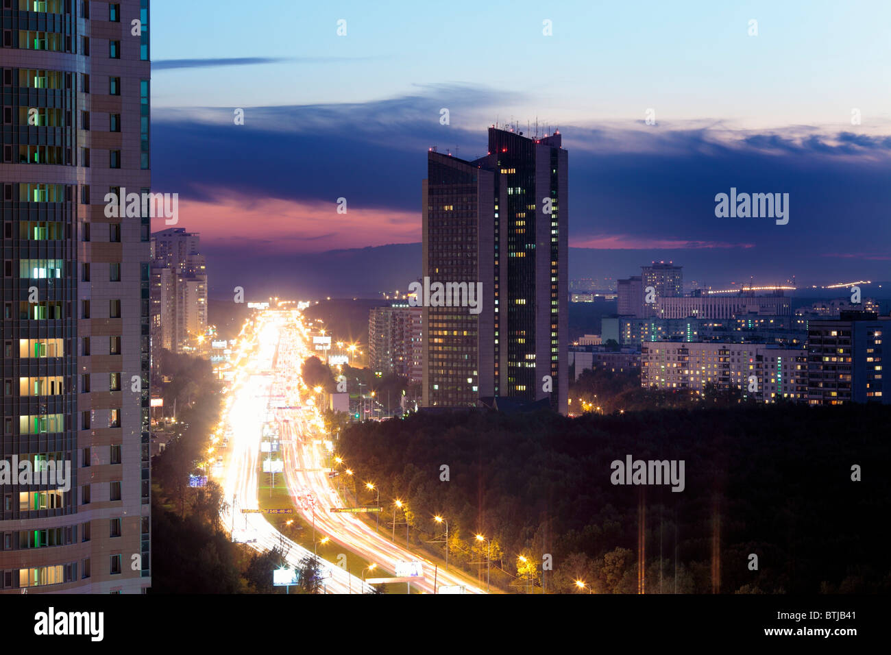 Apartment buildings at night, Moscow, Russia Stock Photo