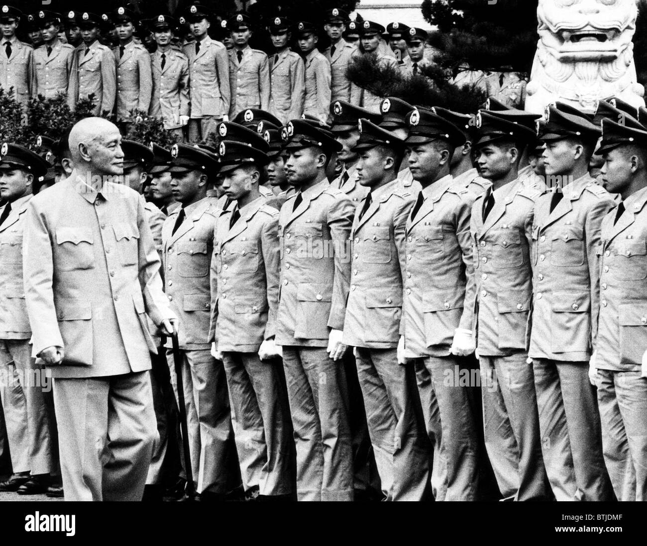 President Chiang Kai-shek inspects uniformed students at the commencement of five service schools, 1970. Courtesy: CSU Archives/ Stock Photo