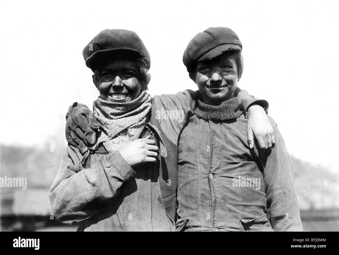 March 19,1912.  Typical breaker boys in the Pennsylvania coal mine regions. Stock Photo