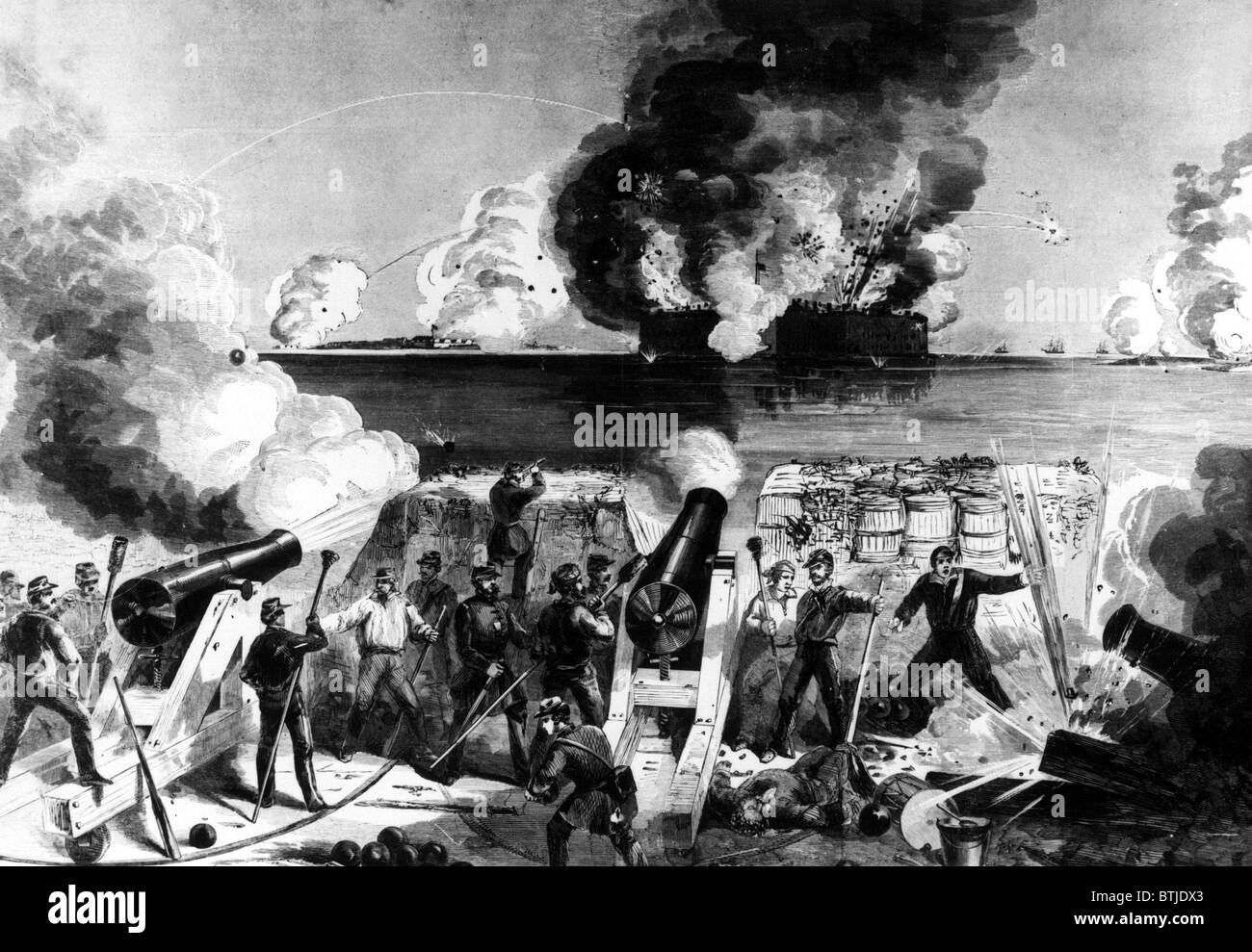 CIVIL WAR--Illustration of Fort Sumter in the harbor of Charleston, SC under Confederate attack on April 12 and 13, 1861. Stock Photo