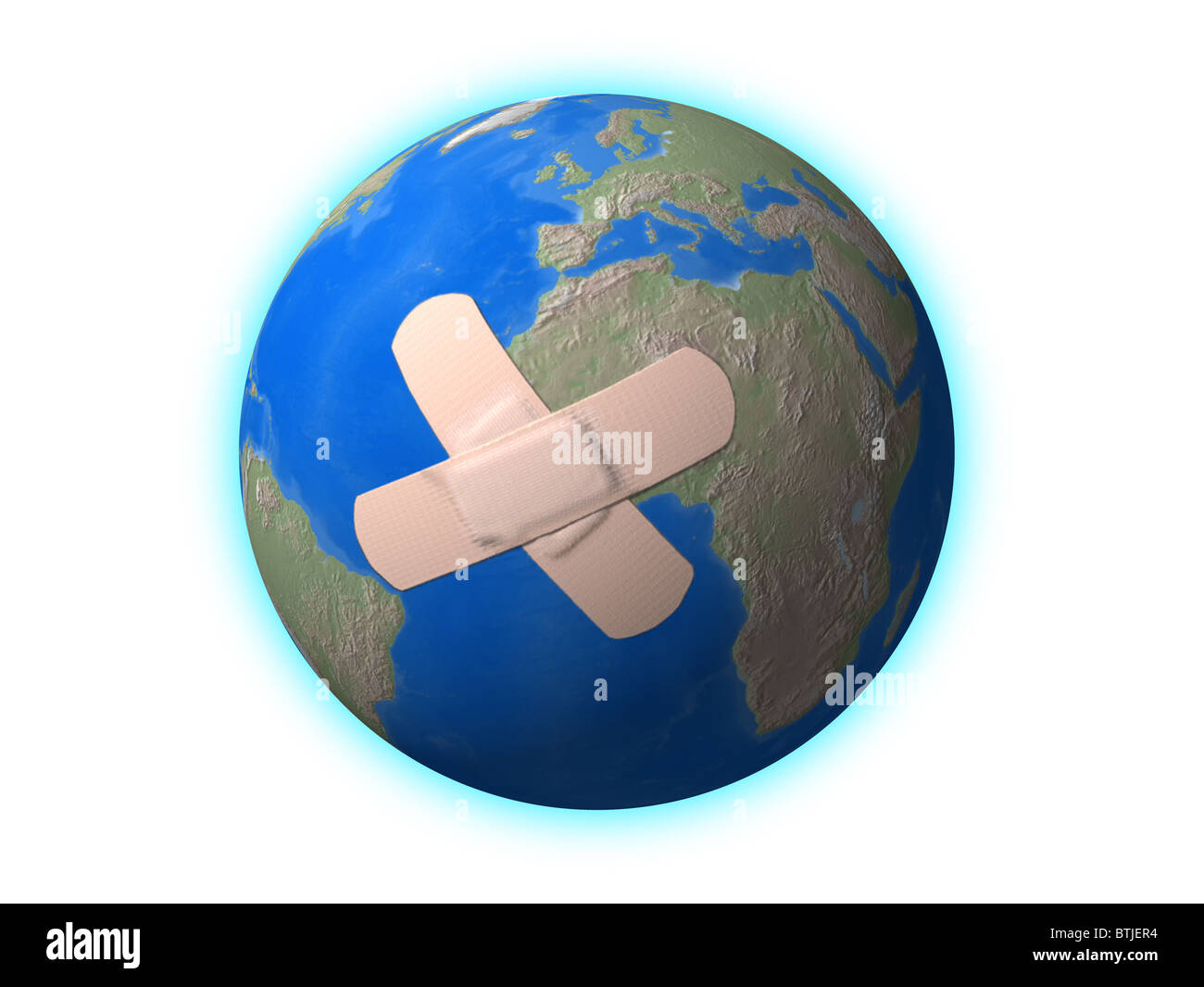 Doily on the Globe. Conceptual image: save the earth. Stock Photo