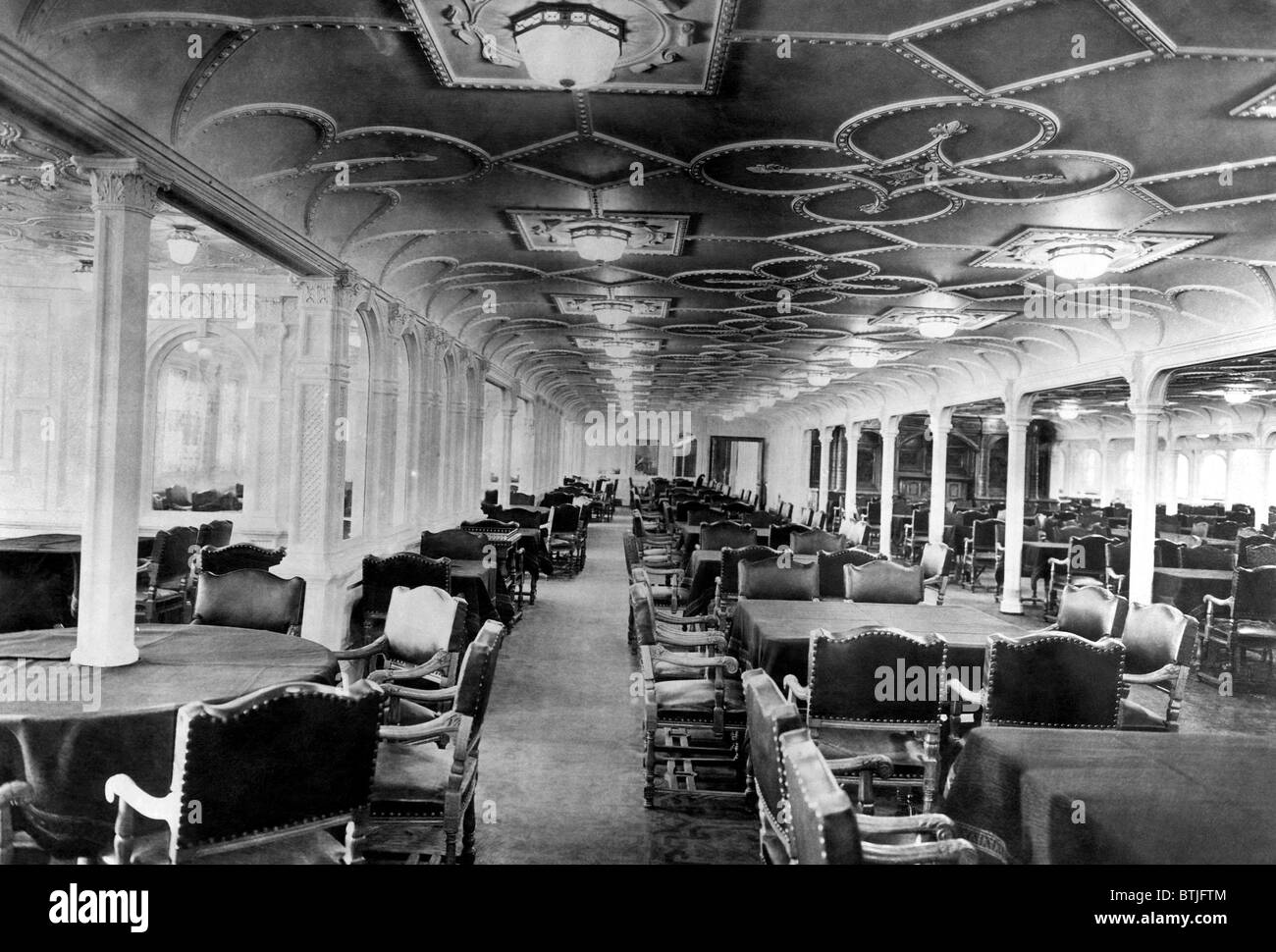 The dining room of the RMS Titanic, which sank after hitting an iceberg on its maiden voyage, 1912. CSU Archives/Courtesy Everet Stock Photo