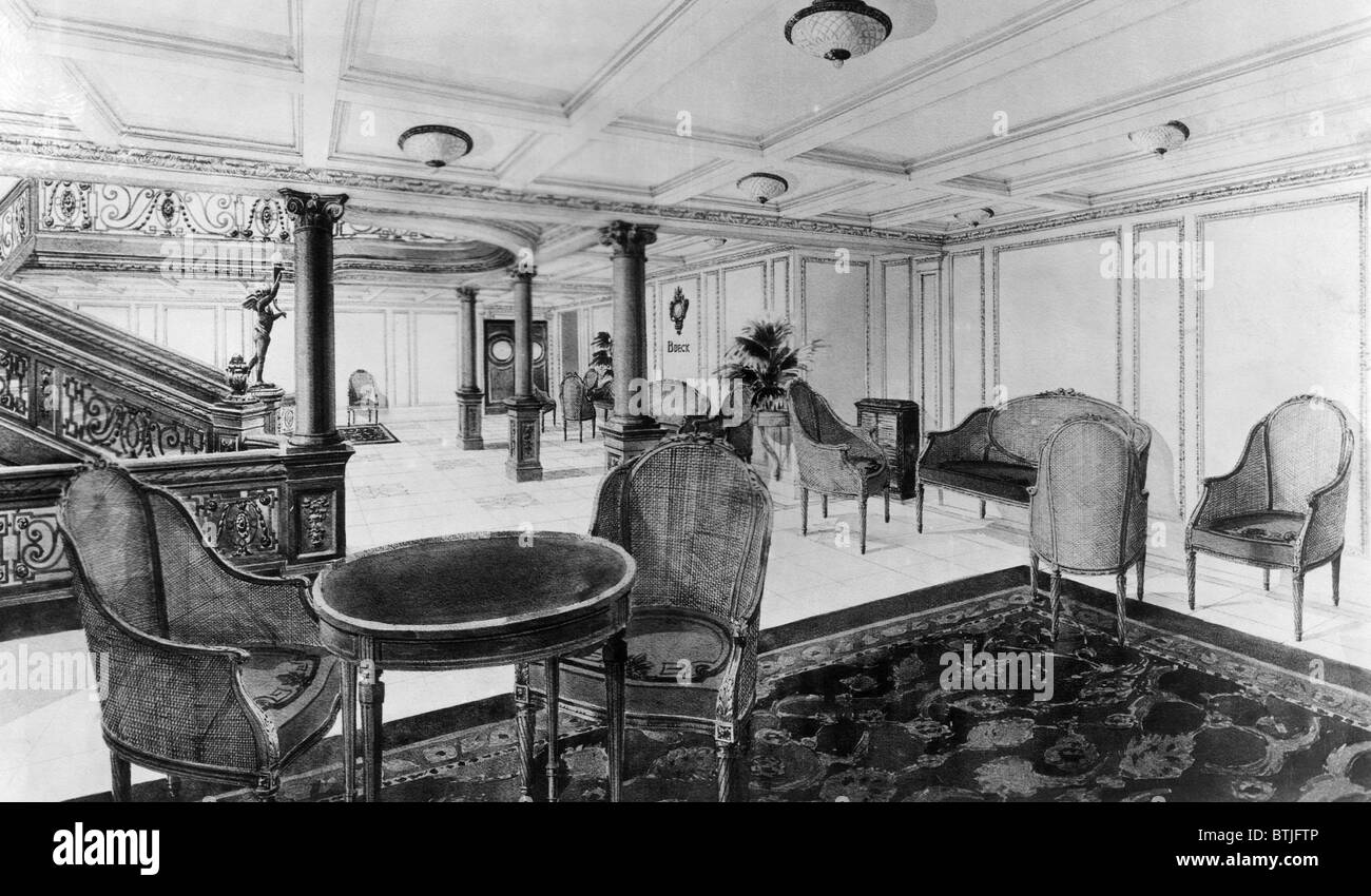 The restaurant reception room of the RMS Titanic, which sank after hitting an iceberg on its maiden voyage, 1912. CSU Archives/C Stock Photo