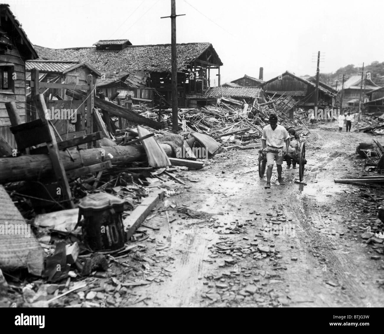 World War II, Atomic bombing aftermath in suburb four miles outside of center of Nagasaki, Japan, September 13, 1945. CSU Archiv Stock Photo