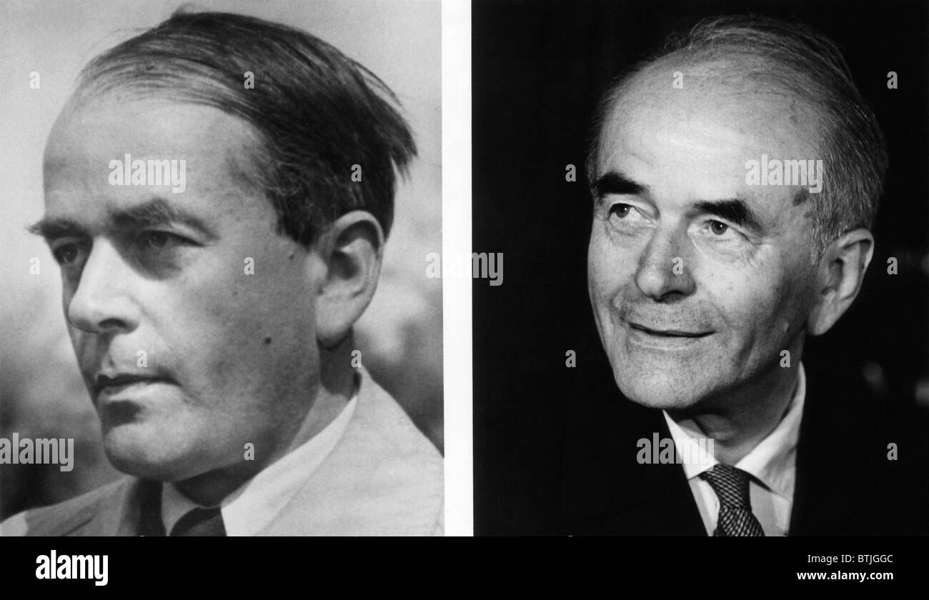 Nazi war criminal Albert Speer during trial at Nuremberg, 1945 (left), and after his release from a 20-year prison sentence, 196 Stock Photo