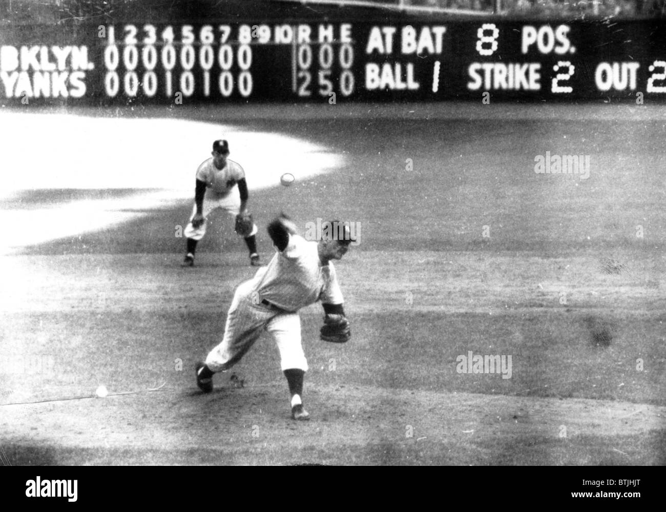 Don Larsen of the NY Yankees pitches perfect game against Brooklyn