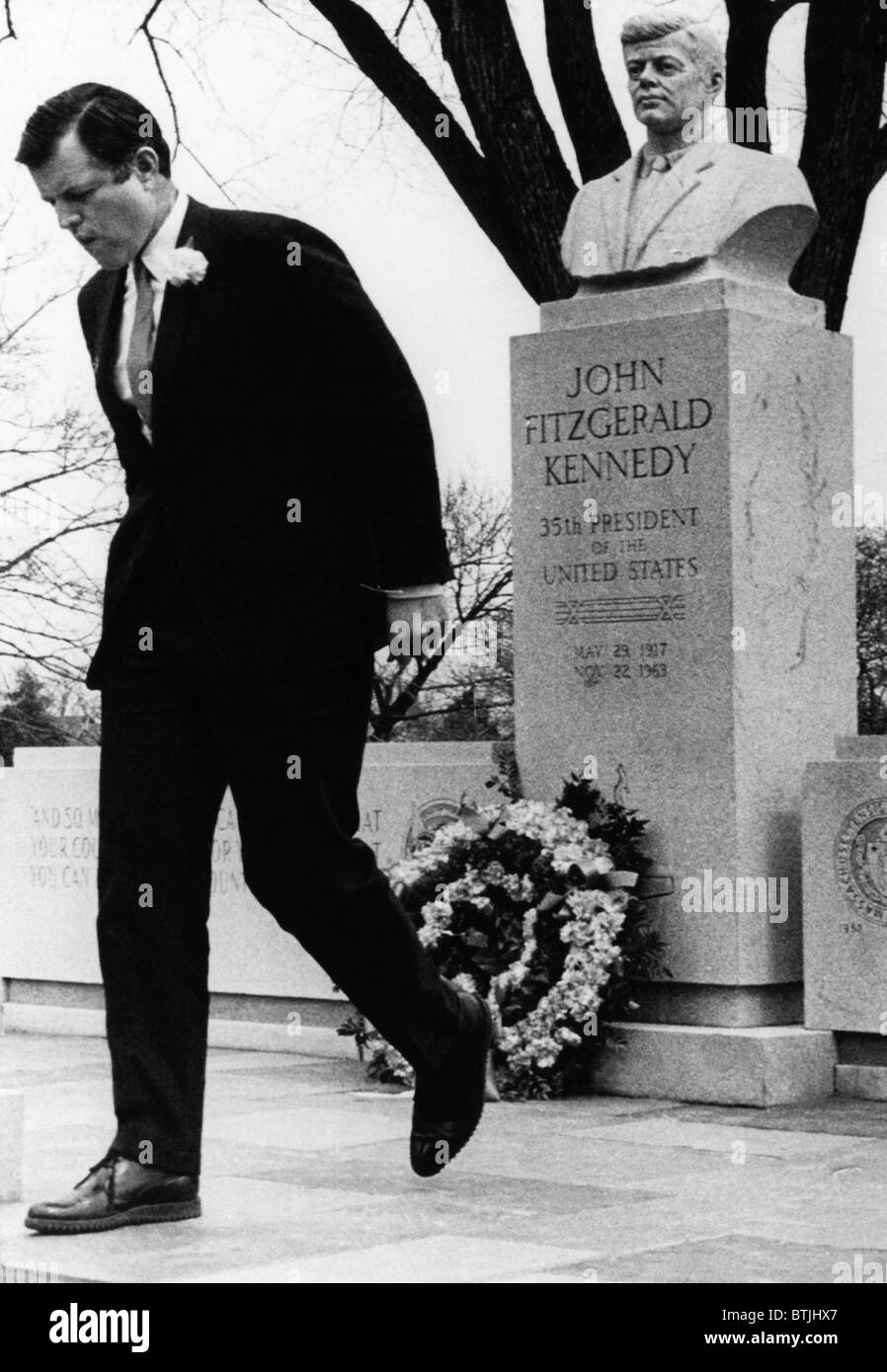 Senator Edward Kennedy, visiting brother John's memorial in Holyoke, Mass., after marching in the St. Patrick's Day parade, Marc Stock Photo