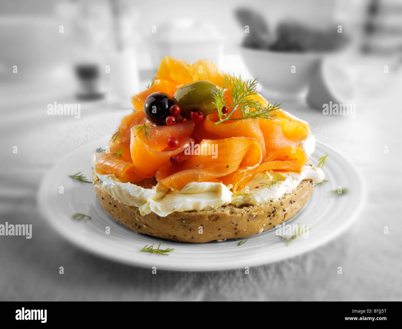 Smoked Salmon & Cream cheese Bagel Stock Photo