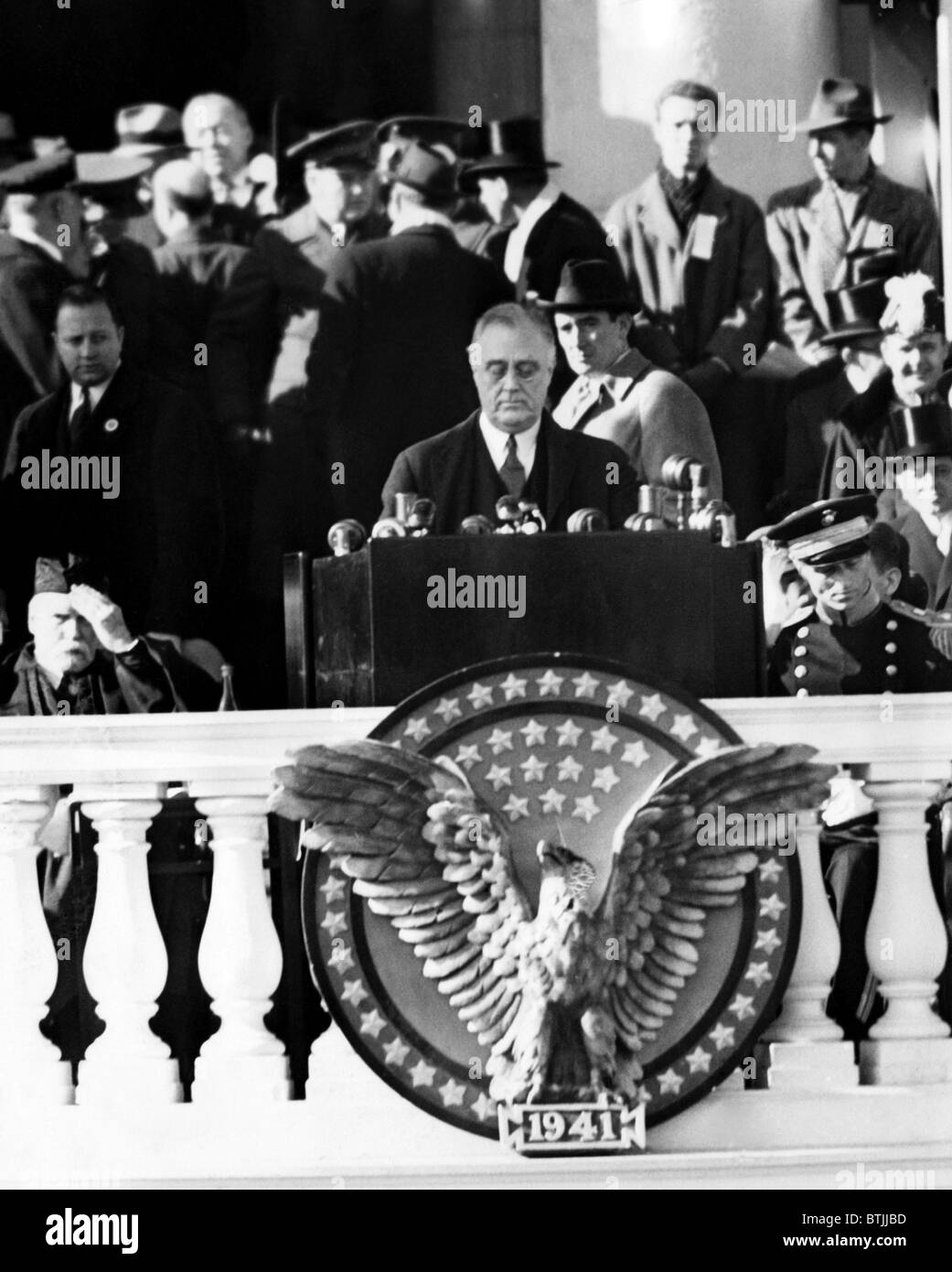 Franklin Roosevelt delivers the inaugural address for his third presidential term, 1941. Courtesy: CSU Archives/Everett Collecti Stock Photo