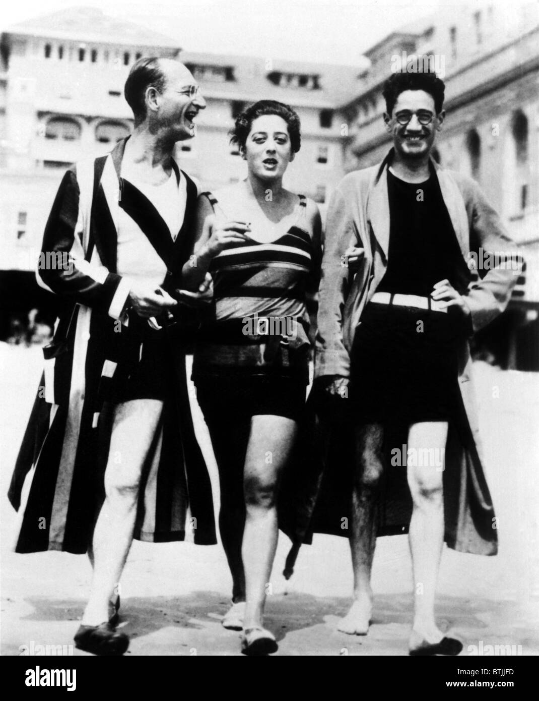 George S. Kaufman with Comedian Julius Tannen and wife Beatrice Kaufman in Atlantic City, circa 1920s Stock Photo
