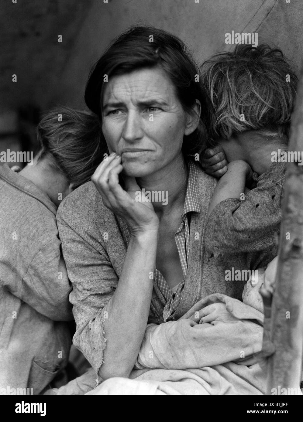 Migrant Mother, portrait of Florence Owens Thompson, and children, by Dorothea Lange for the Farm Security Administration, Nipomo, California, 1936. Stock Photo