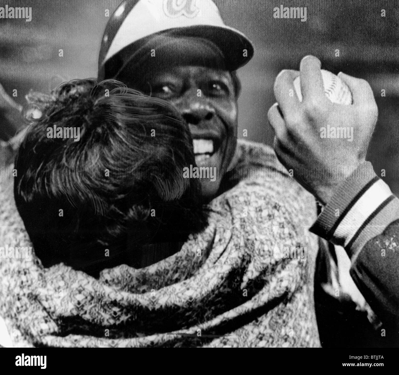 Hank Aaron is hugged by his mother after record breaking 715th home run off of L.A. Dodgers Pitcher Al Downing. Atlanta, GA, 04- Stock Photo