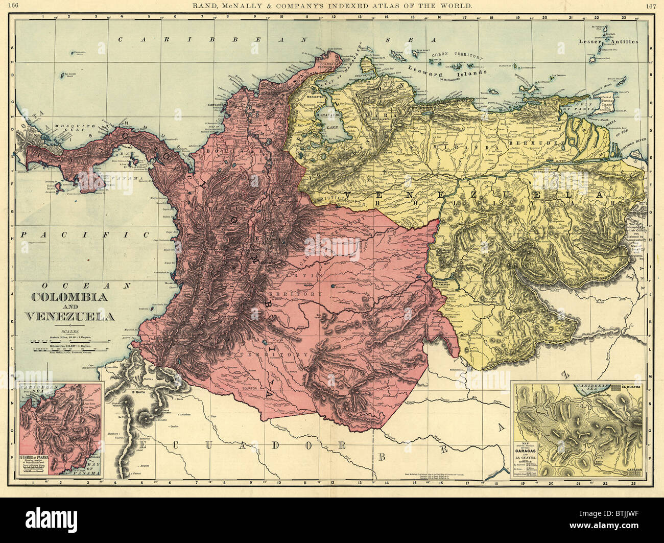 Map of Colombia and Venezuela, ca. 1898 Stock Photo