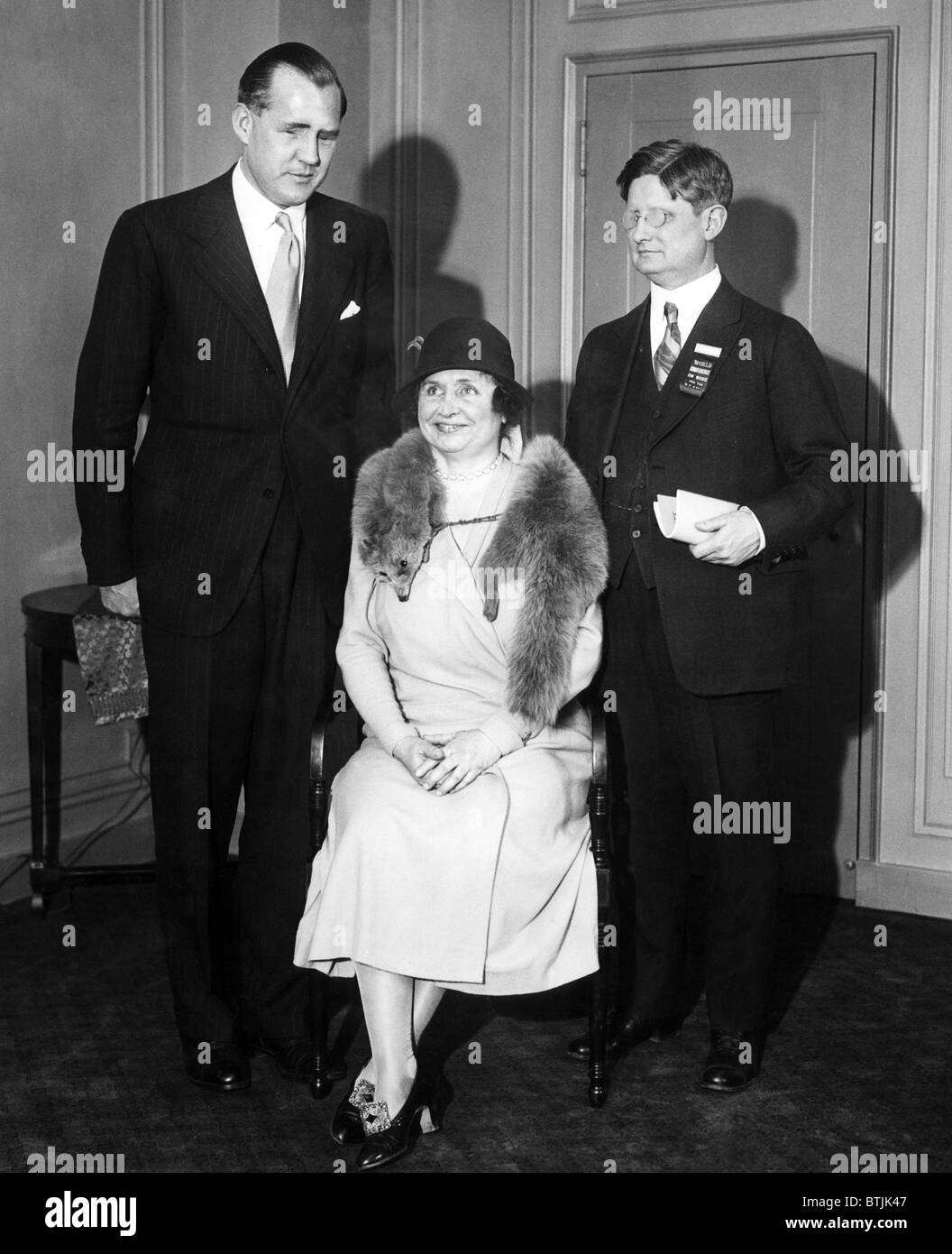 Captain Ian Fraser (blinded war veteran of England), Helen Keller, and Robert B. Irwin (chairman of the World Conference for the Stock Photo