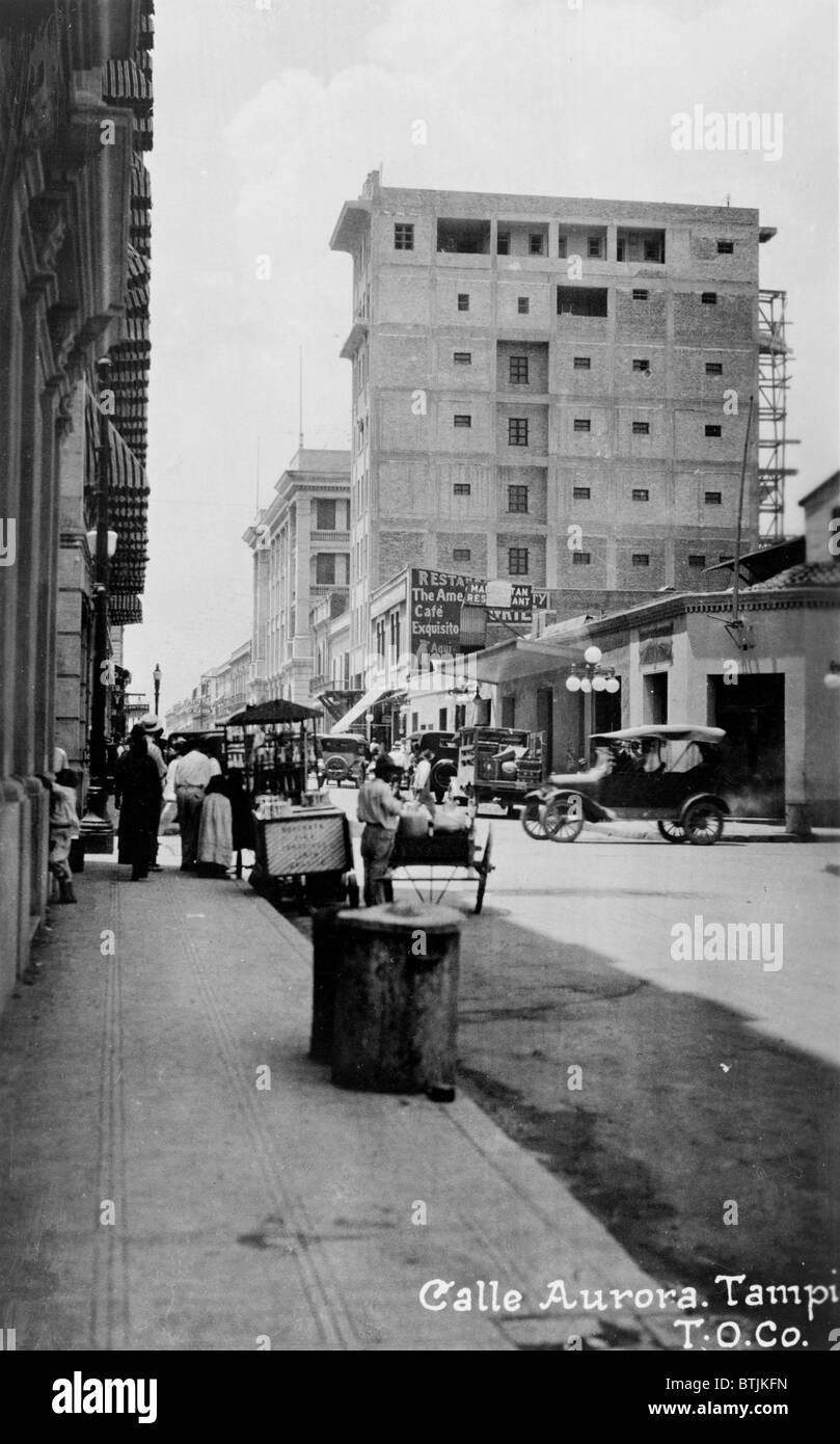 Mexico, street scene in Calle Aurora, circa early 1900s. Stock Photo