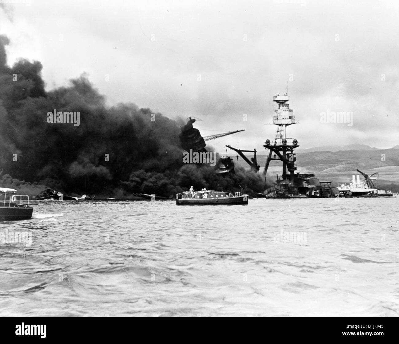 Pearl Harbor, Wreckage of USS Arizona December 7, 1941 Stock Photo