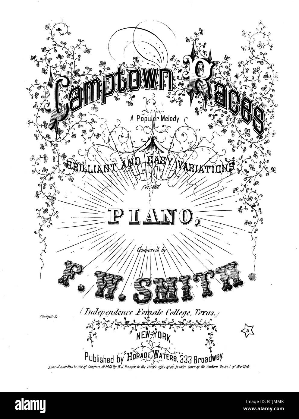 Camptown Races, by F.W. Smith, sheet music title page, 1856. Stock Photo