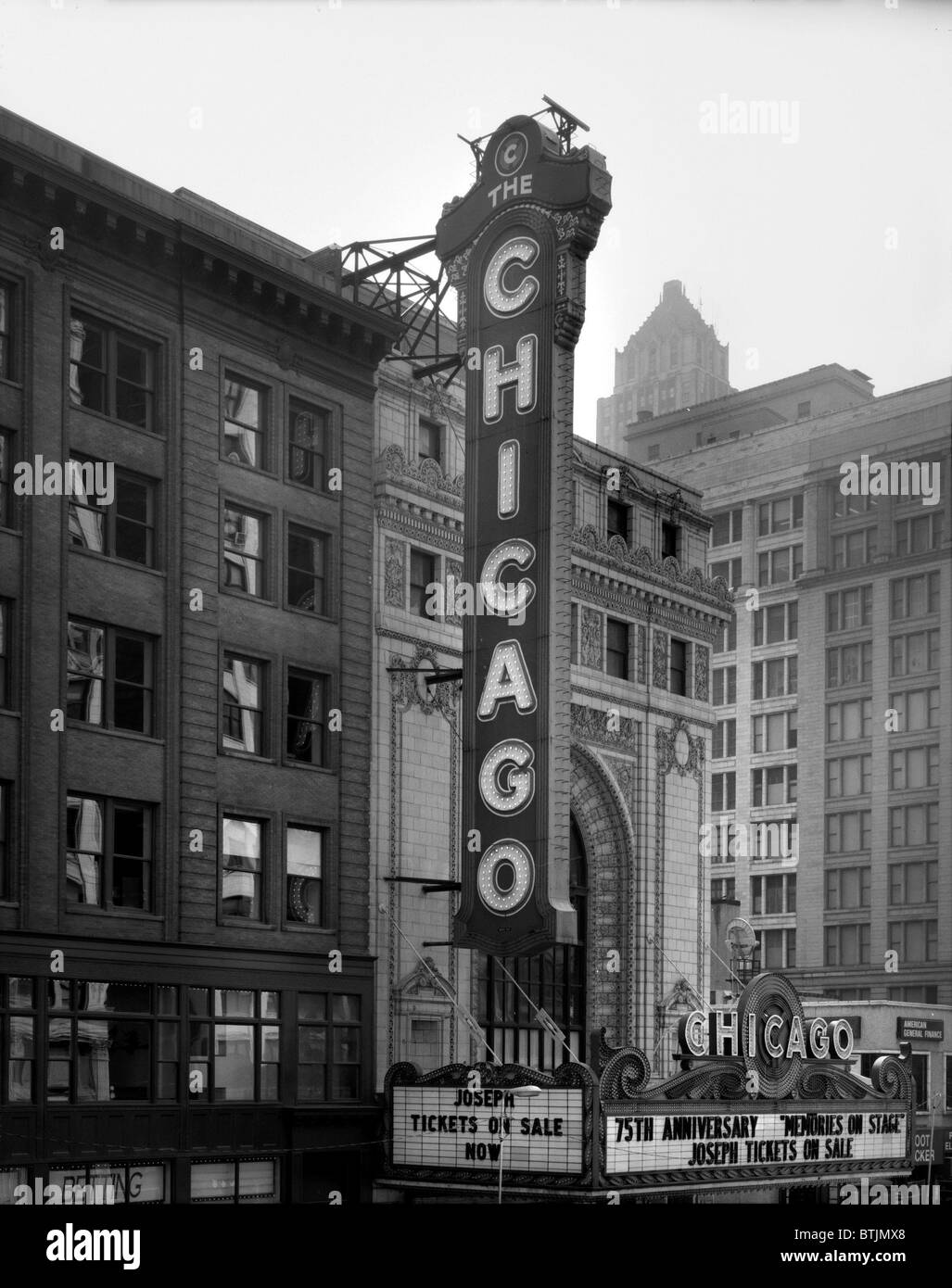 The Chicago Theater, constructed in 1921, photograph shows the sign and the Page Brothers