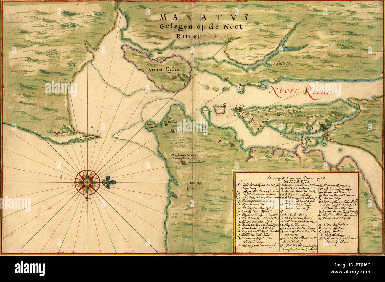 New Amsterdam in 1639. Earliest map shows Manhattan, Staten Island