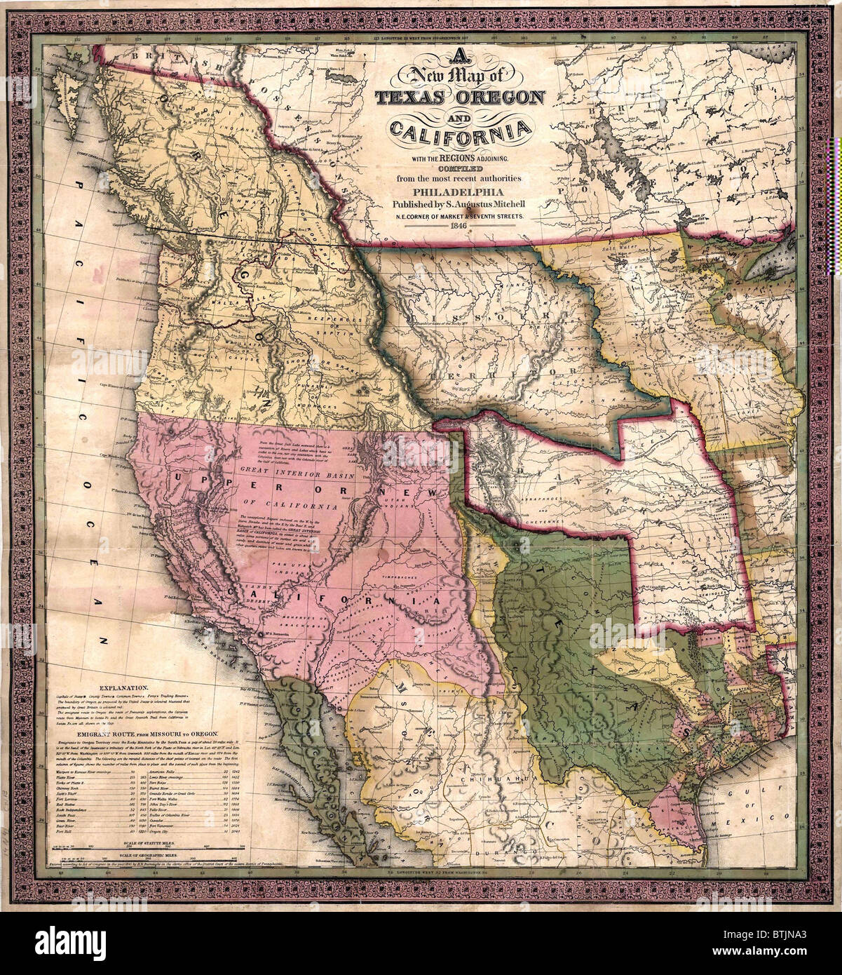 Western North America on the eve of the Mexican-American War (1846-48) which resulted in US annexation of over 500,000 square miles of Mexican territory. Stock Photo