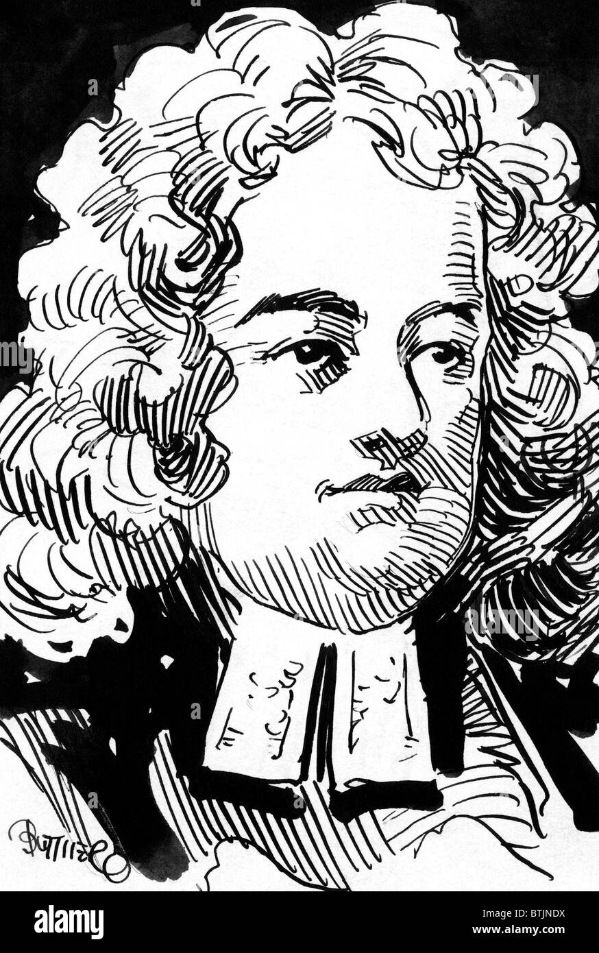 A pen and ink drawing of author Jonathan Swift (1667-1745). Courtesy: CSU Archives/Everett Collection. Stock Photo