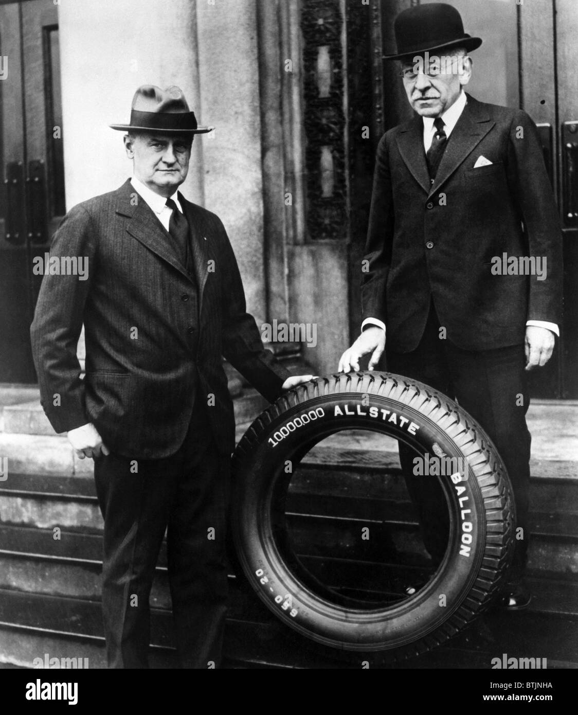 Robert E. Wood (left), Julius Rosenwald (right), owners of 'Sears, Roebuck, and Company', c. 1920's. Stock Photo